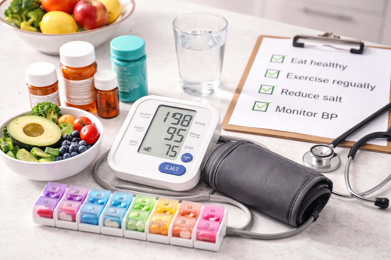 Managing blood pressure essentials on countertop